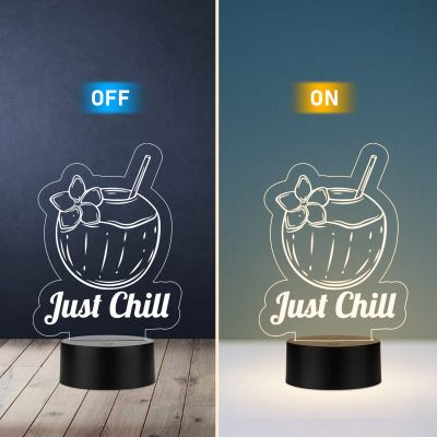 3D Illusion Just Chill Coconut Led Night Lamp with Warm White Color Home Decor